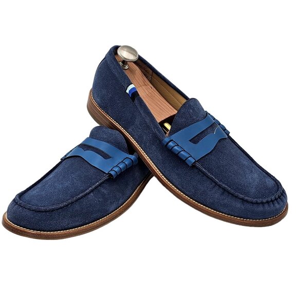 NEW Blue Scarpa Italy Men's 15 Blue Dress Shoes Penny Loafer Italian Handmade 48 - Picture 12 of 15